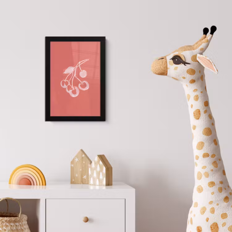 Poster met lijst - Lijnillustratie - Kersen - Tak - Wit — 5