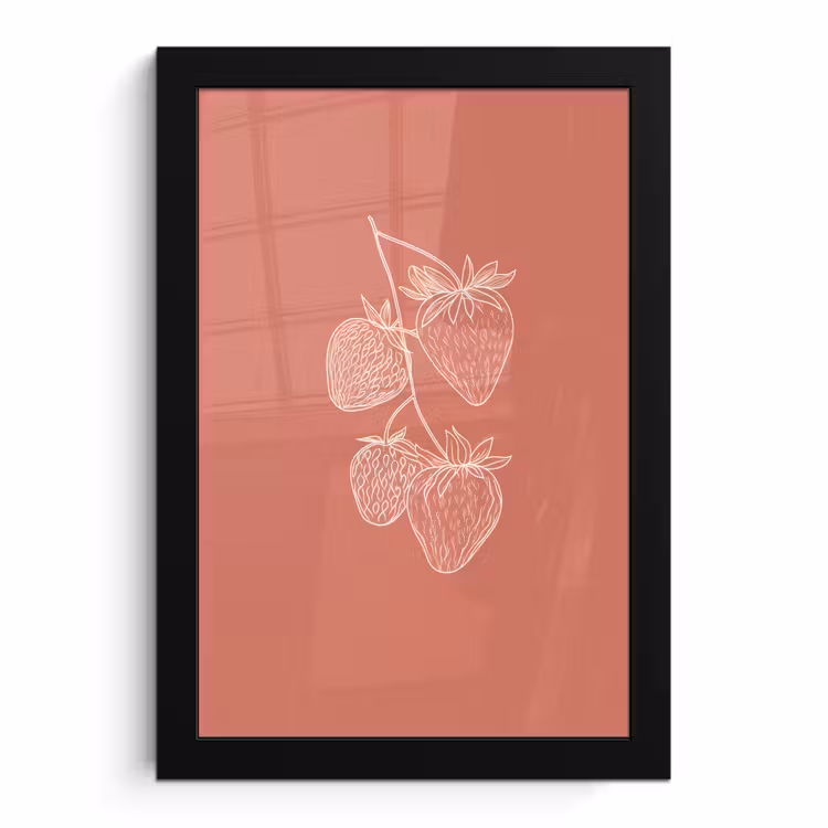 Poster met lijst - Minimalistisch - Illustratie - Aardbei - Tak — 1