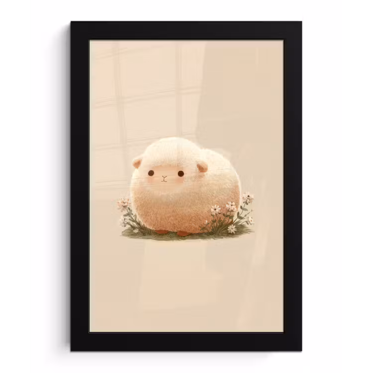 Poster met lijst - Schaap - Beige - Bloemen — 1