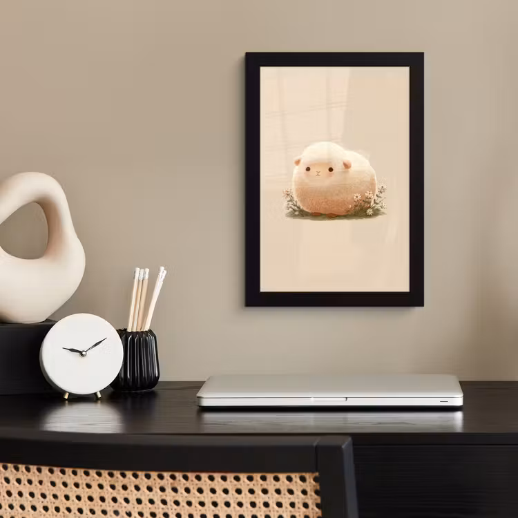 Poster met lijst - Schaap - Beige - Bloemen — 3