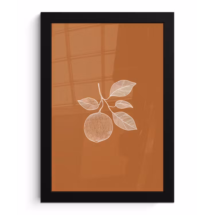 Poster met lijst - Sinaasappel - Getekend - Bladeren - Bruin — 1