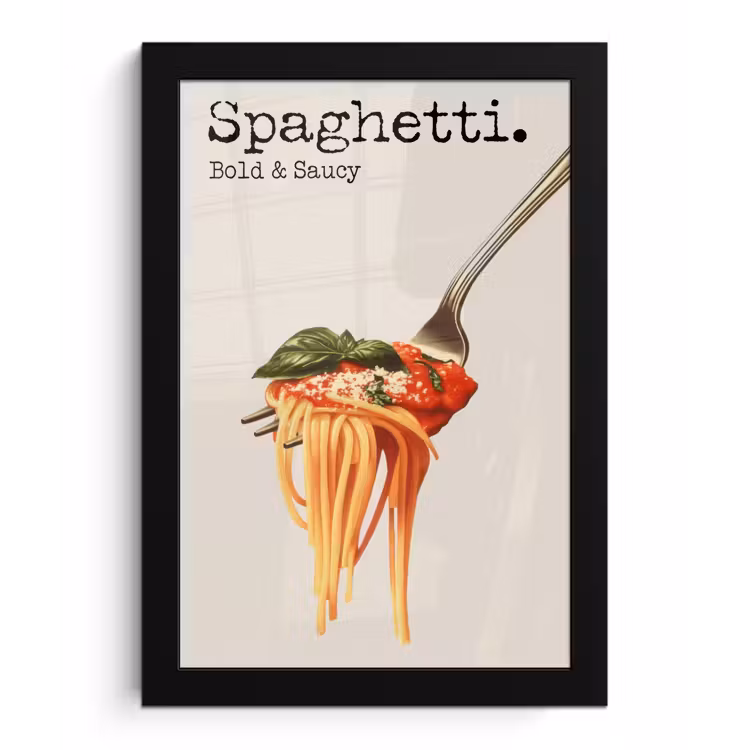 Poster met lijst - Spaghetti - tomatensaus - Parmezaanse kaas — 1