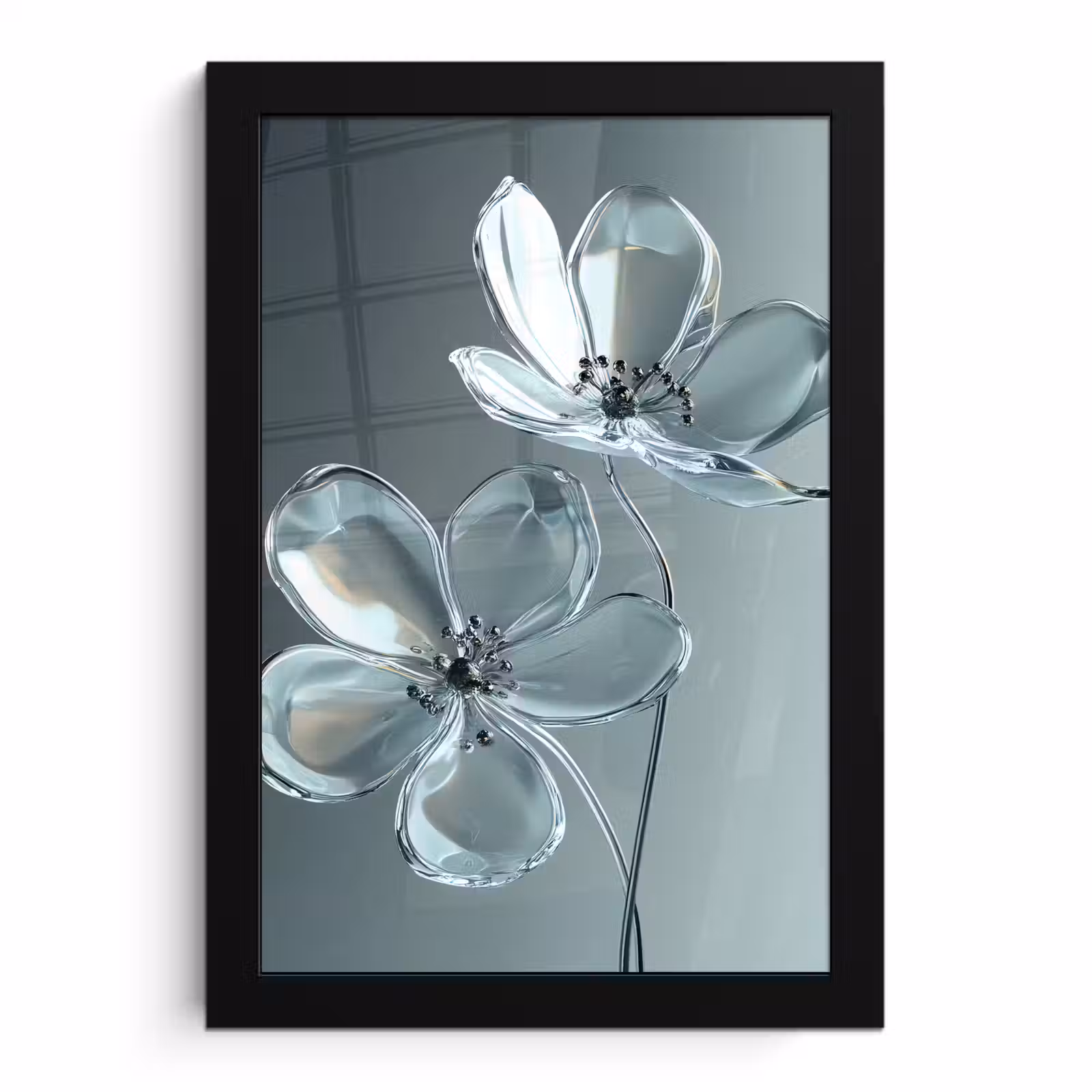 Poster met lijst - Kristal - Bloemen - Grijs — 1