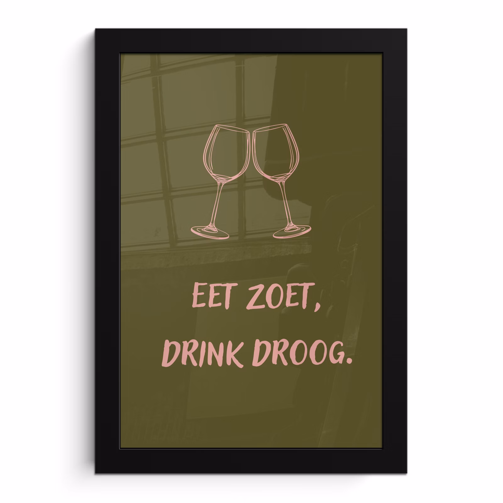 Poster met lijst - Roze - Groen - Wijn - Quote — 1
