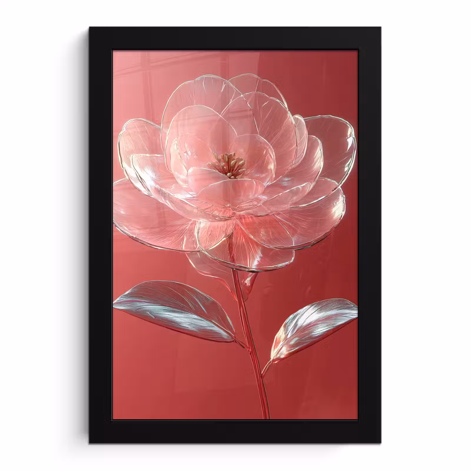 Poster met lijst - Sierlijk - Bloem - Roze - Glazen — 1