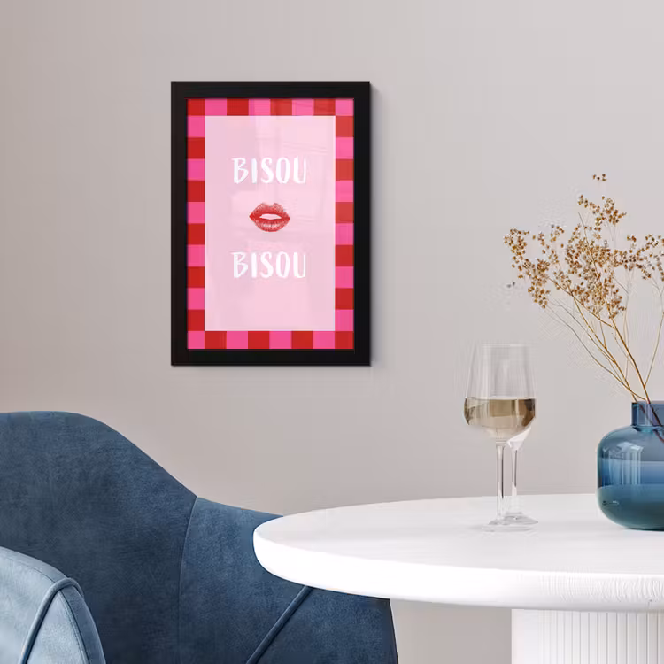 Poster met lijst - Kiss - Roze - Frans - Valentijn — 2