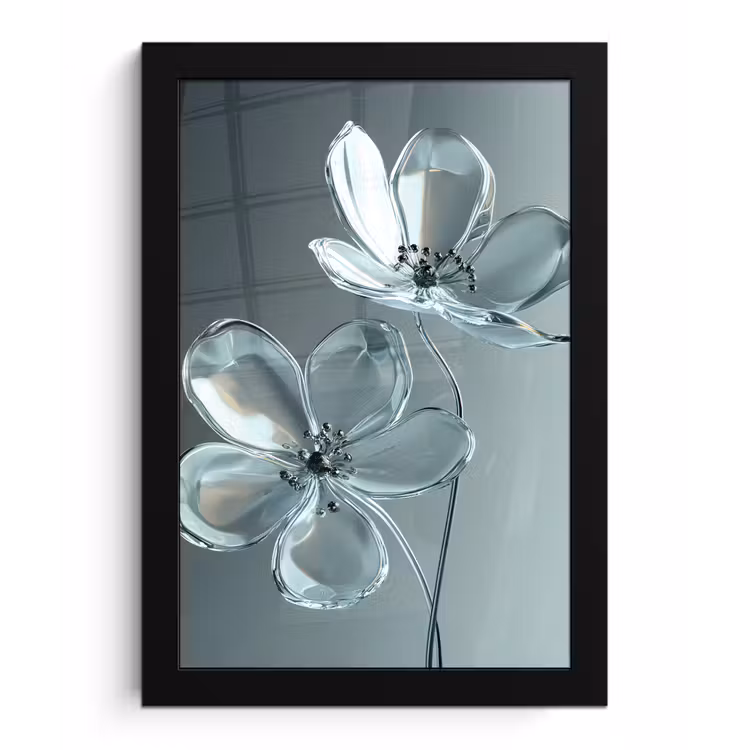 Poster met lijst - Kristal - Bloemen - Grijs — 1