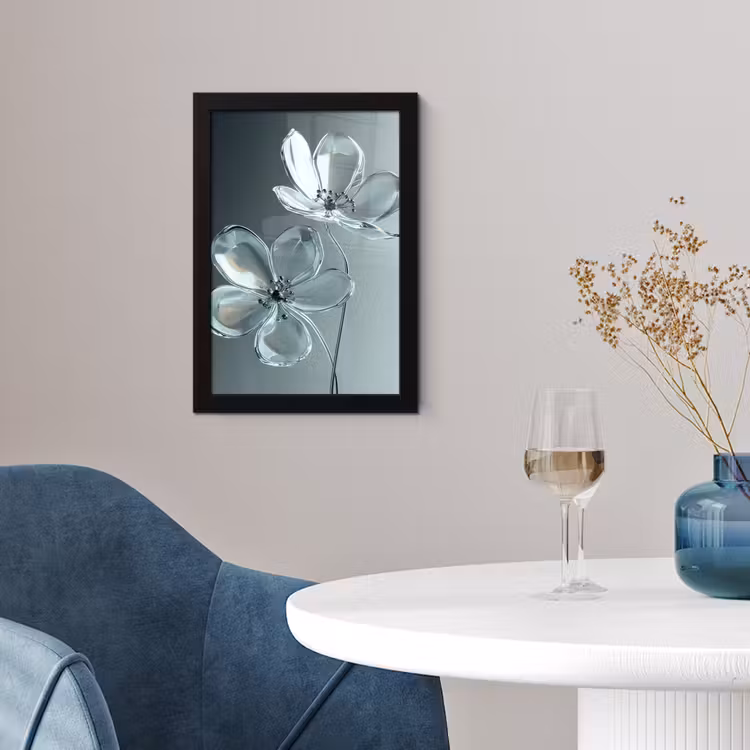 Poster met lijst - Kristal - Bloemen - Grijs — 2