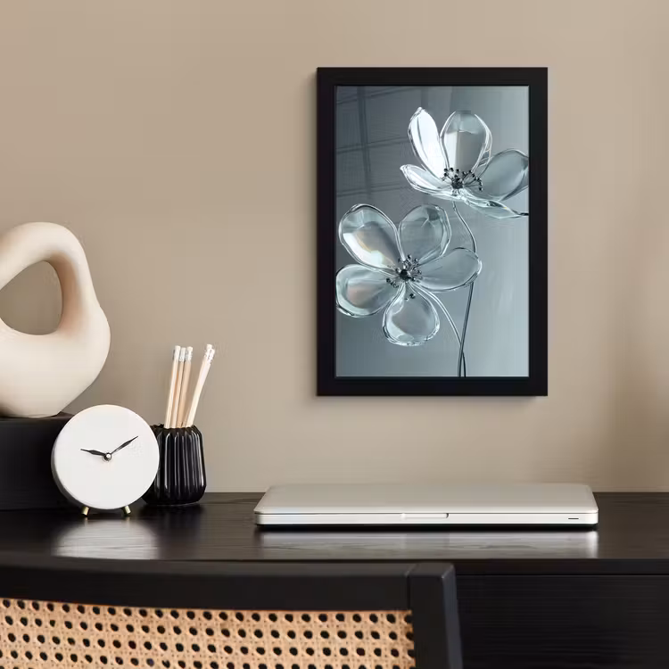 Poster met lijst - Kristal - Bloemen - Grijs — 3