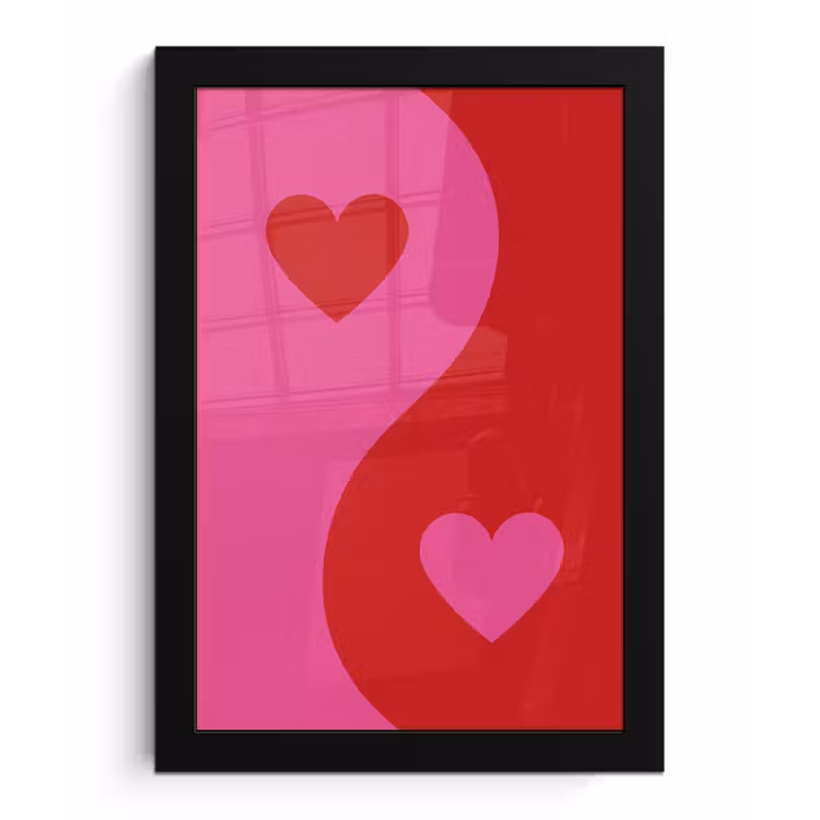 Poster met lijst - Minimalistisch - Rood - Roze - Hartjes — 1