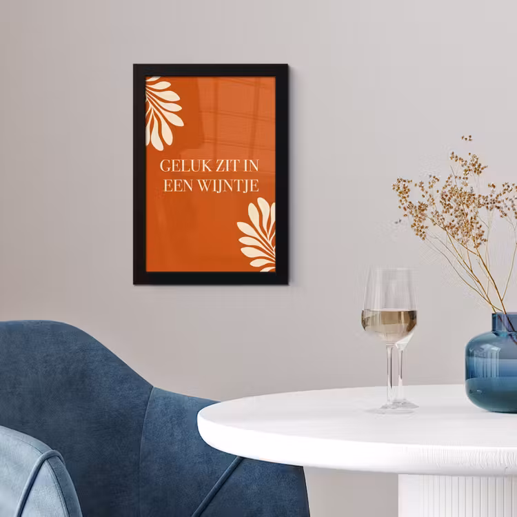 Poster met lijst - Oranje - Wijntje - Quote — 2