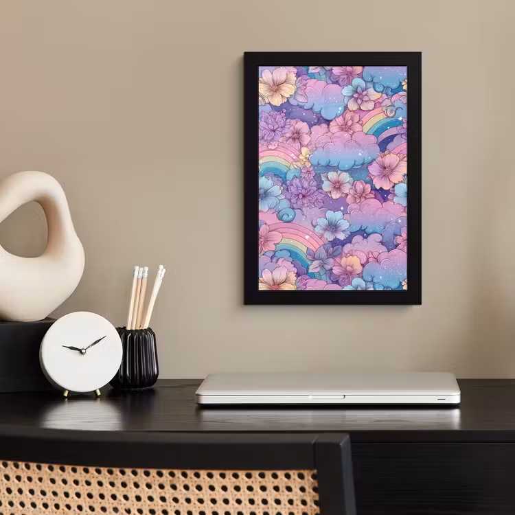 Poster met lijst - Regenbogen - Bloemen - Kleurrijk - Wolken — 3