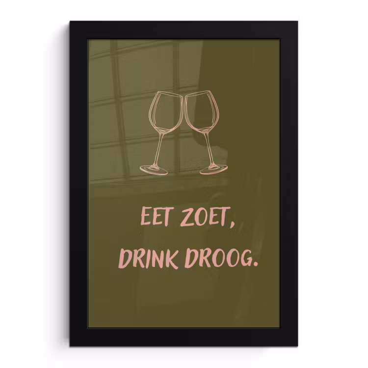 Poster met lijst - Roze - Groen - Wijn - Quote — 1