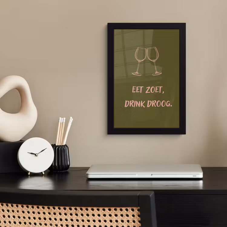 Poster met lijst - Roze - Groen - Wijn - Quote — 3