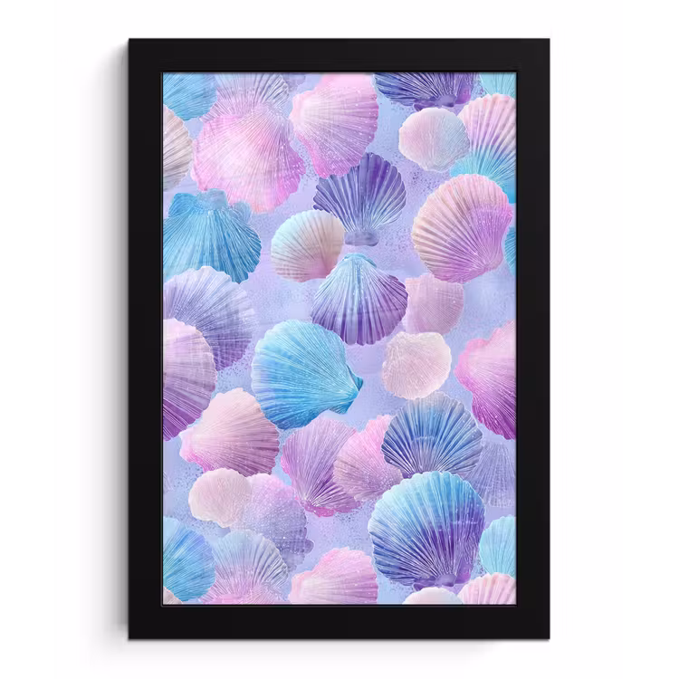 Poster met lijst - Schelpen - Paars - Blauw - Patroon — 1