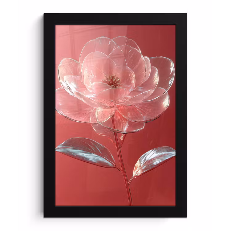 Poster met lijst - Sierlijk - Bloem - Roze - Glazen — 1