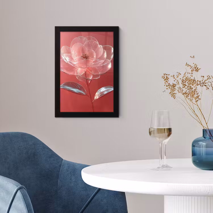 Poster met lijst - Sierlijk - Bloem - Roze - Glazen — 2