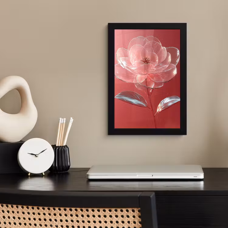 Poster met lijst - Sierlijk - Bloem - Roze - Glazen — 3
