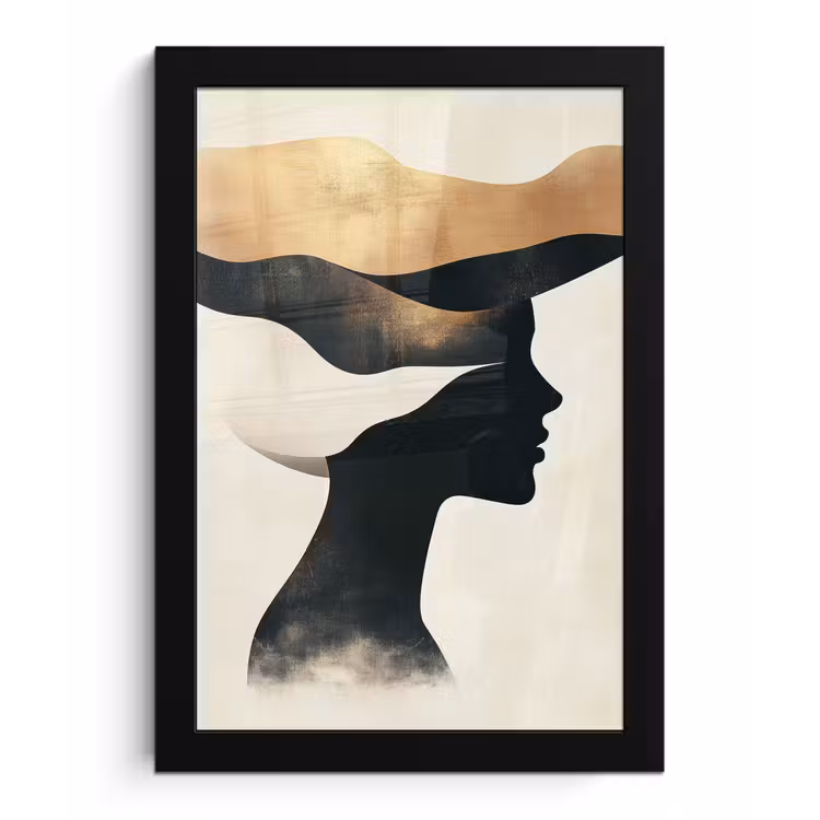 Poster met lijst - Vrouw - Golven - Zwart — 1