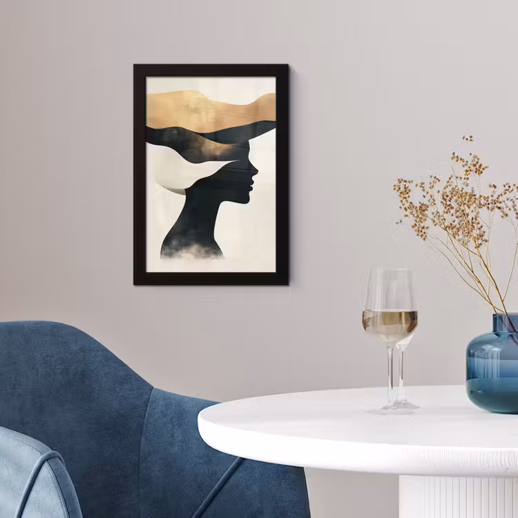 Poster met lijst - Vrouw - Golven - Zwart — 2