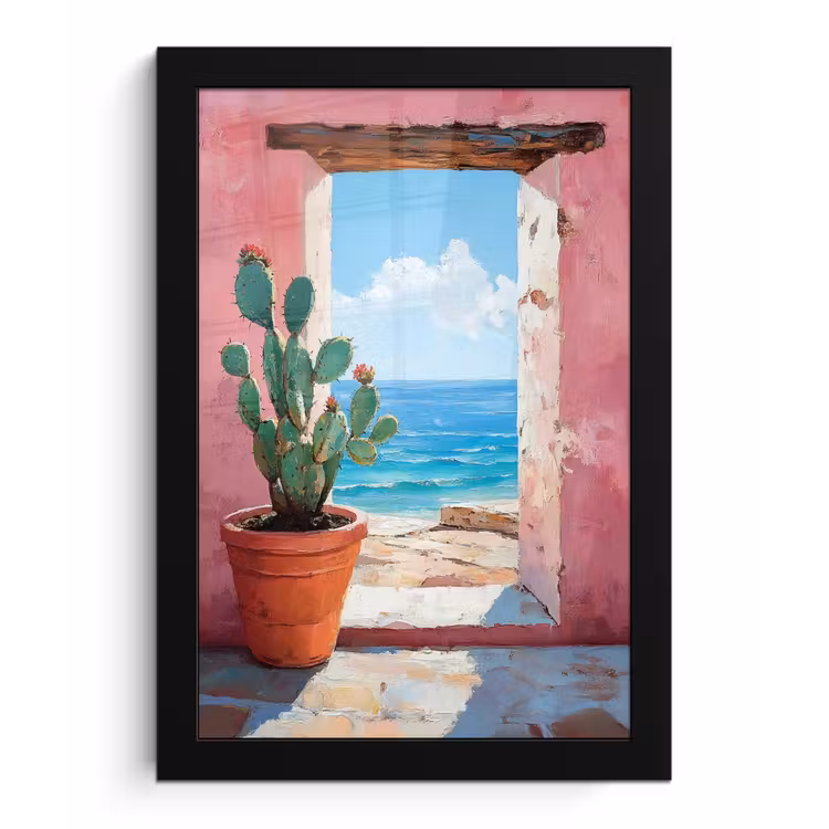 Poster met lijst - Zee - Roze - Cactus — 1