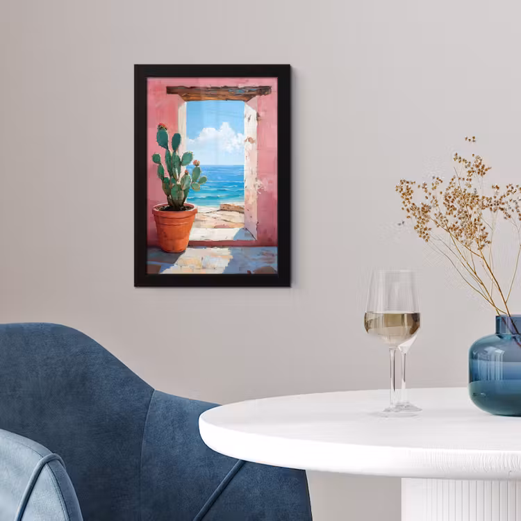 Poster met lijst - Zee - Roze - Cactus — 2