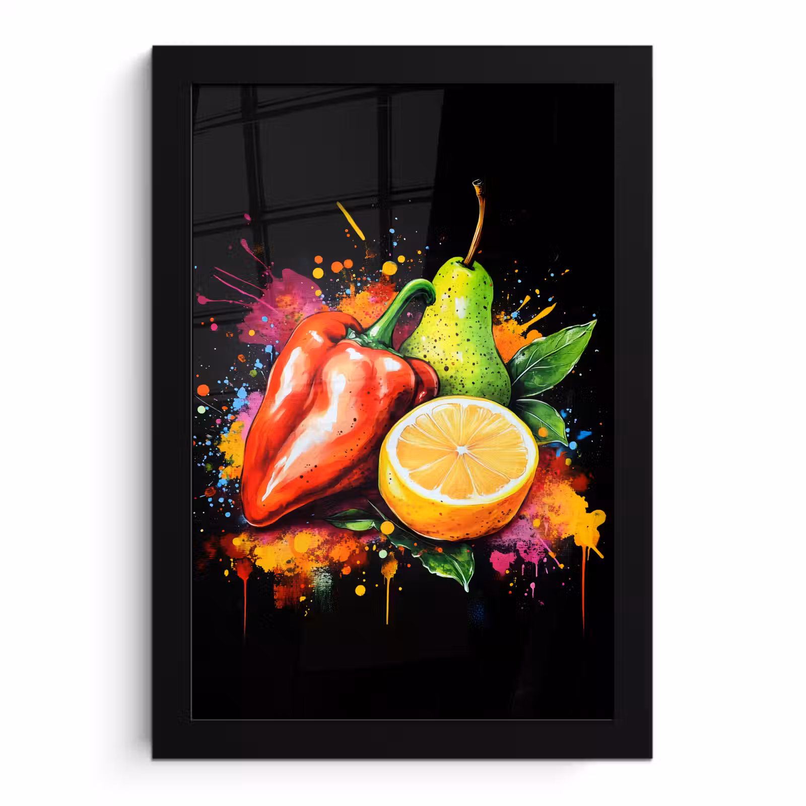Poster met lijst - Paprika - Peer - Citroen - Graffiti - Verf - Abstract — 1