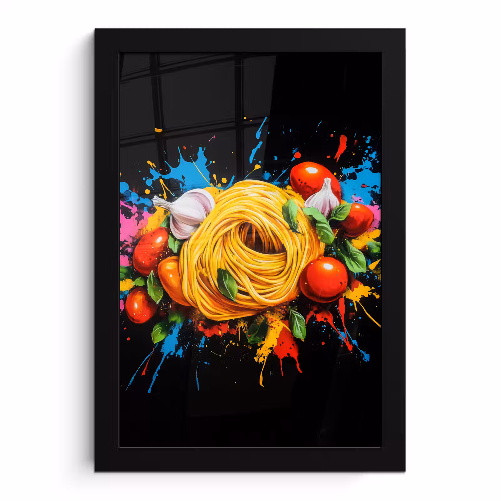Poster met lijst - Spaghetti - Graffiti - Verf - Kleurrijk - Eten - Modern — 1