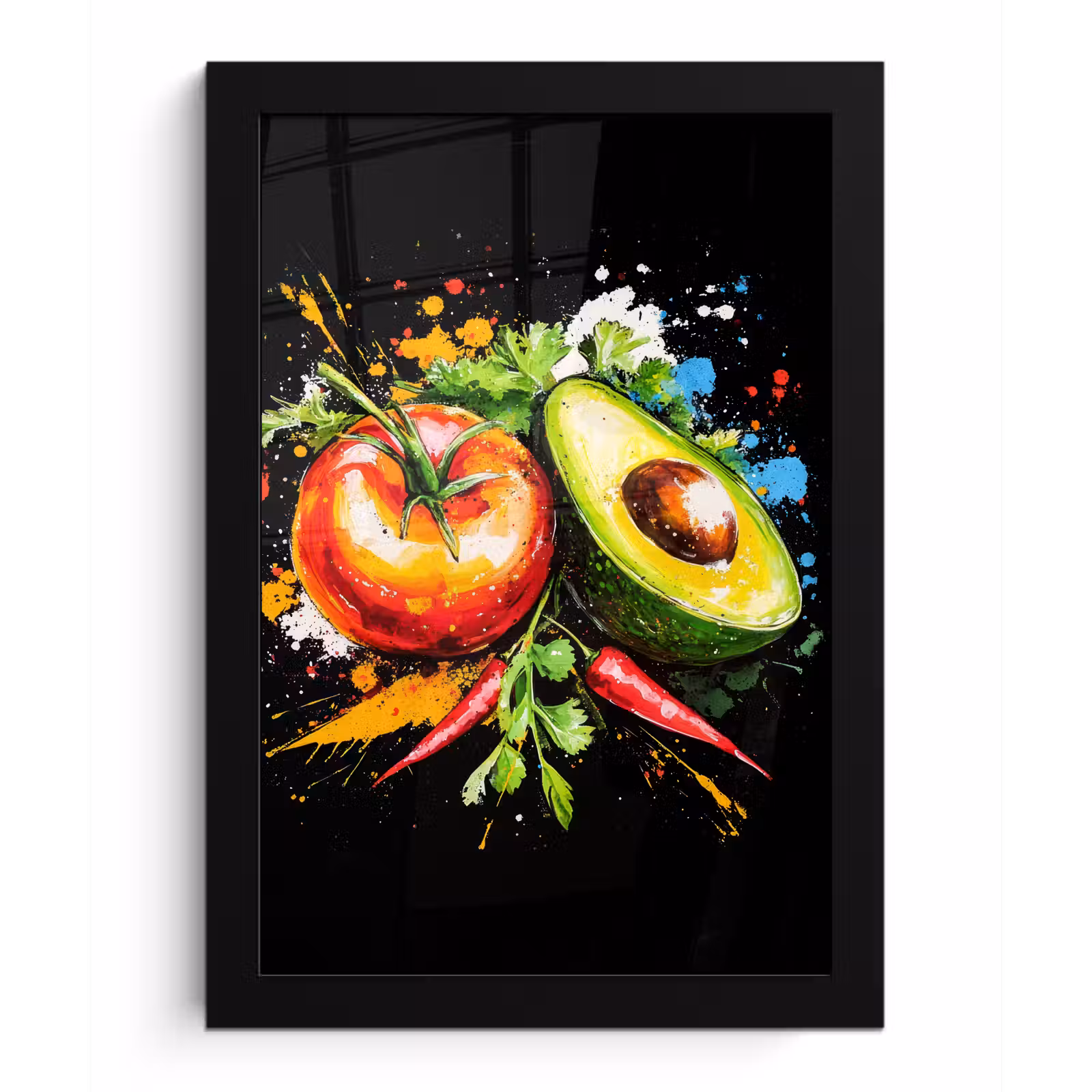 Poster met lijst - Tomaat - Avocado - Peper - Graffiti - Verf - Modern — 1