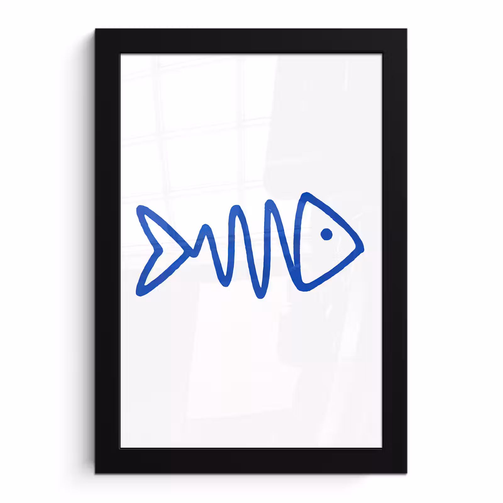 Poster met lijst - Vis - Minimalistisch - Blauw - Lijn — 1
