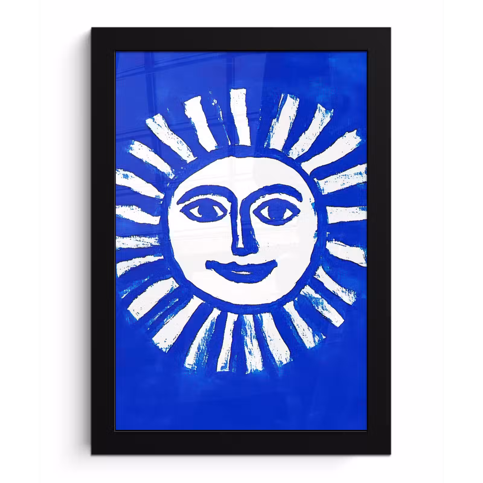Poster met lijst - Zon - Gezicht - Penseelstructuur - Blauw — 1