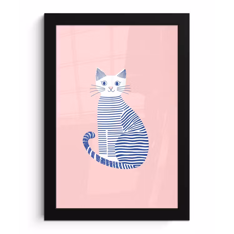 Poster met lijst - Kat - Illustratie - Minimalistisch - Roze — 1