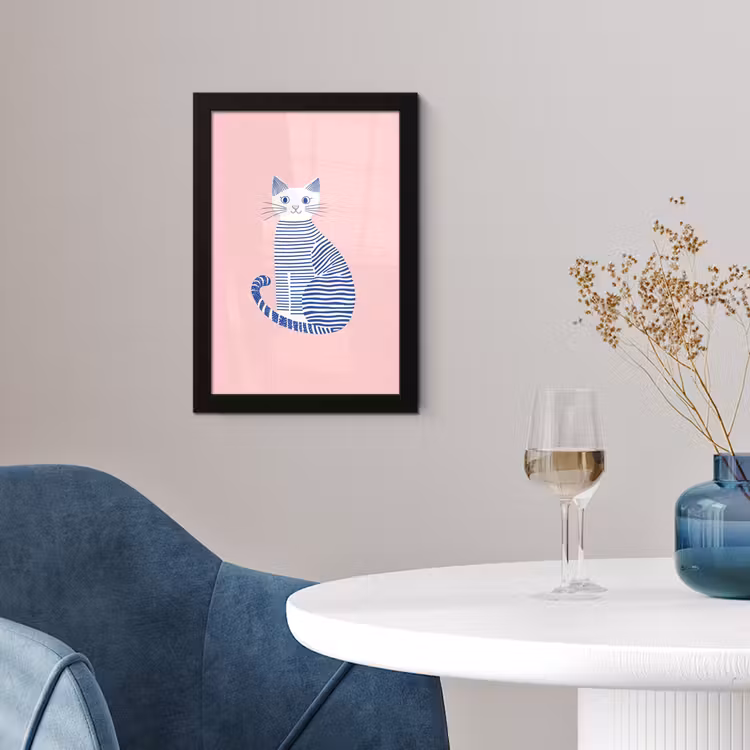 Poster met lijst - Kat - Illustratie - Minimalistisch - Roze — 2
