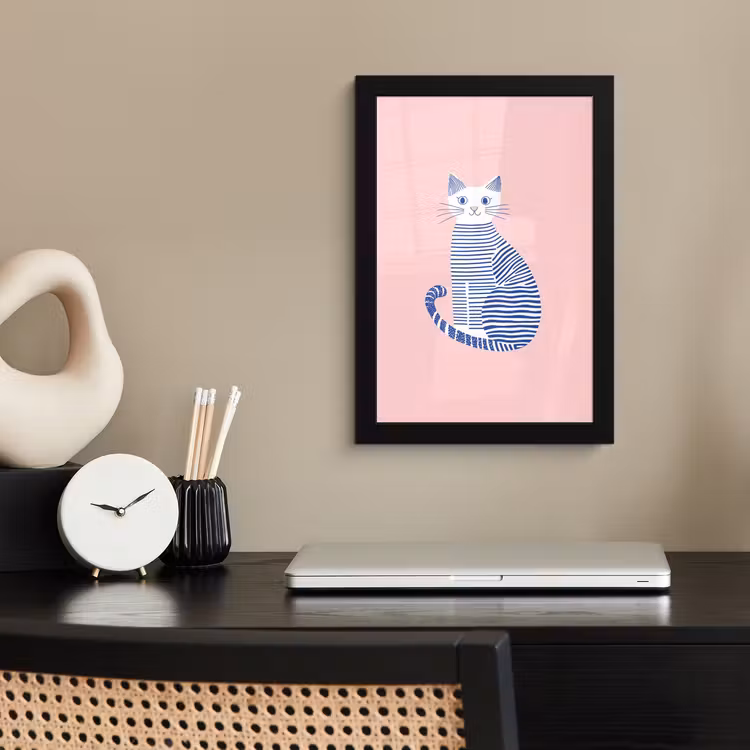 Poster met lijst - Kat - Illustratie - Minimalistisch - Roze — 3