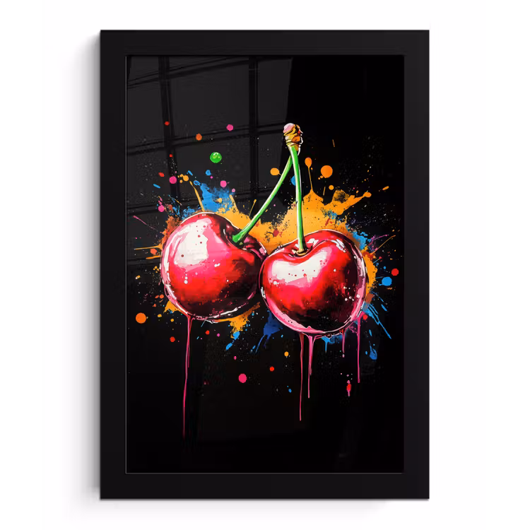 Poster met lijst - Kersen - Fruit - Graffiti - Verf - Abstract - Modern - Kleurrijk — 1