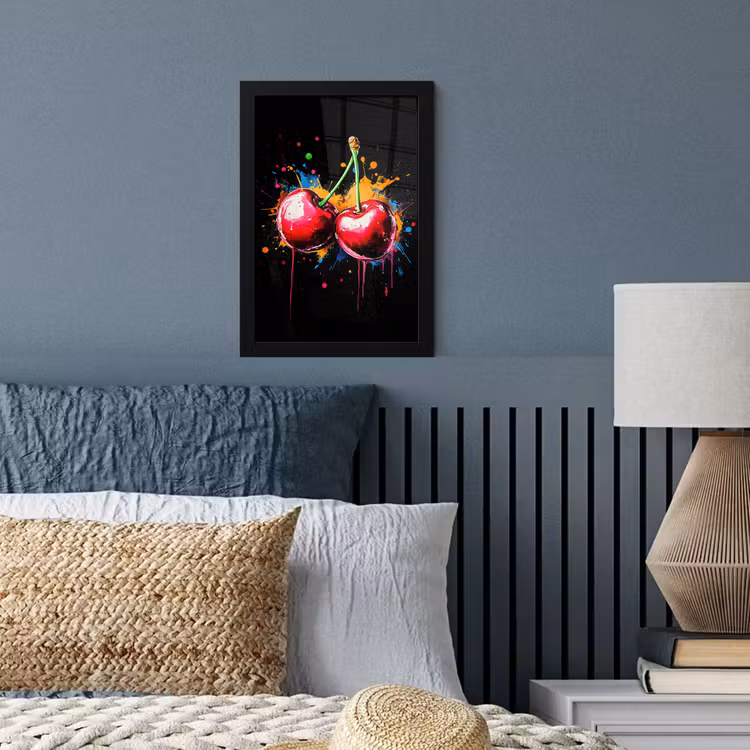 Poster met lijst - Kersen - Fruit - Graffiti - Verf - Abstract - Modern - Kleurrijk — 4