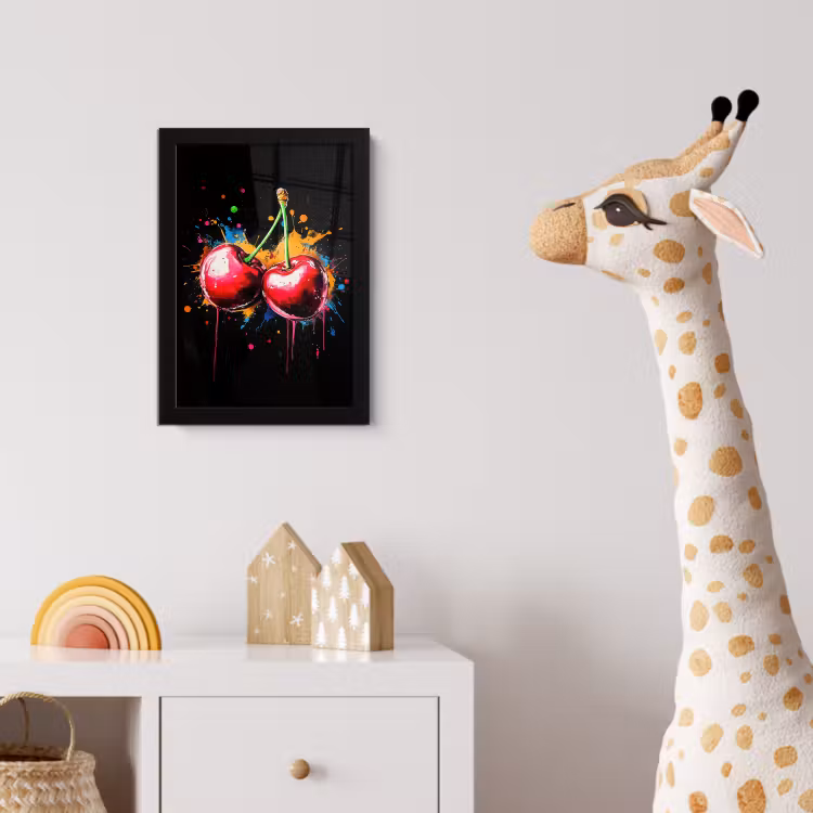 Poster met lijst - Kersen - Fruit - Graffiti - Verf - Abstract - Modern - Kleurrijk — 5