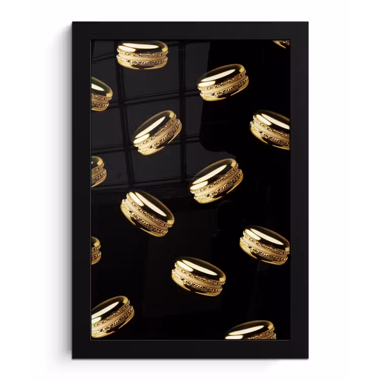 Poster met lijst - Macarons - Patroon - Goud - Zwart — 1