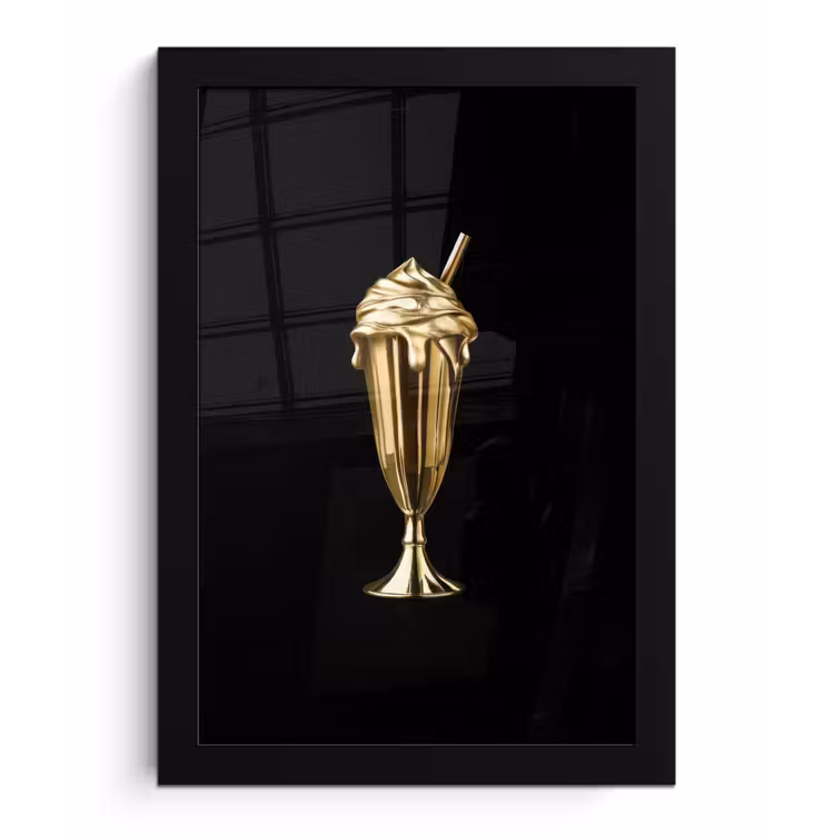 Poster met lijst - Milkshake - Goud - Drinken - Zwart — 1