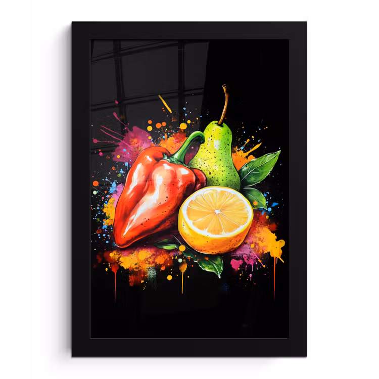 Poster met lijst - Paprika - Peer - Citroen - Graffiti - Verf - Abstract — 1