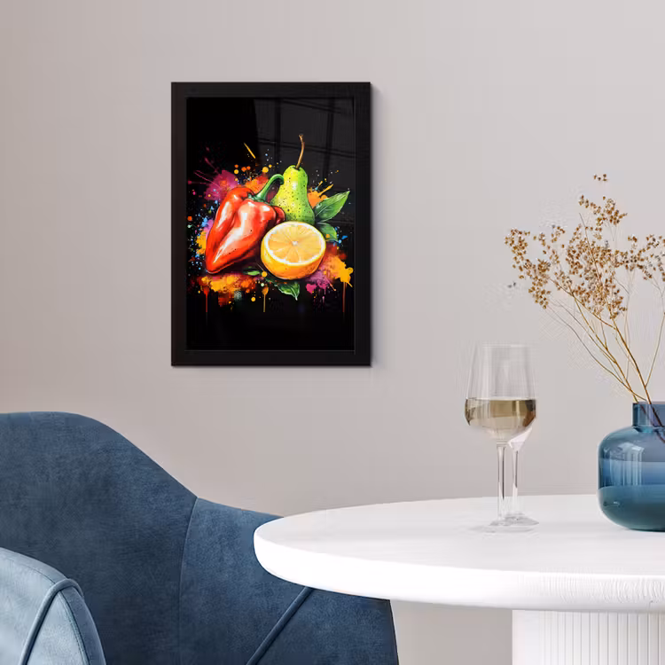 Poster met lijst - Paprika - Peer - Citroen - Graffiti - Verf - Abstract — 2