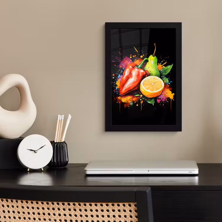Poster met lijst - Paprika - Peer - Citroen - Graffiti - Verf - Abstract — 3