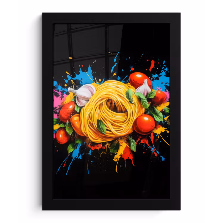 Poster met lijst - Spaghetti - Graffiti - Verf - Kleurrijk - Eten - Modern — 1
