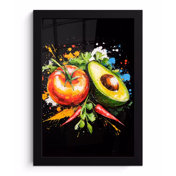Poster met lijst - Tomaat - Avocado - Peper - Graffiti - Verf - Modern — 1