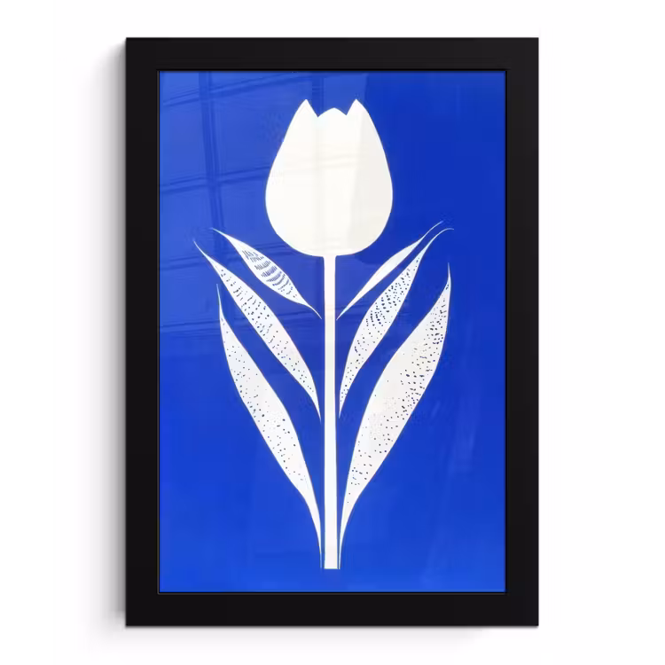 Poster met lijst - Tulp - Minimalistisch - Bladeren - Wit — 1