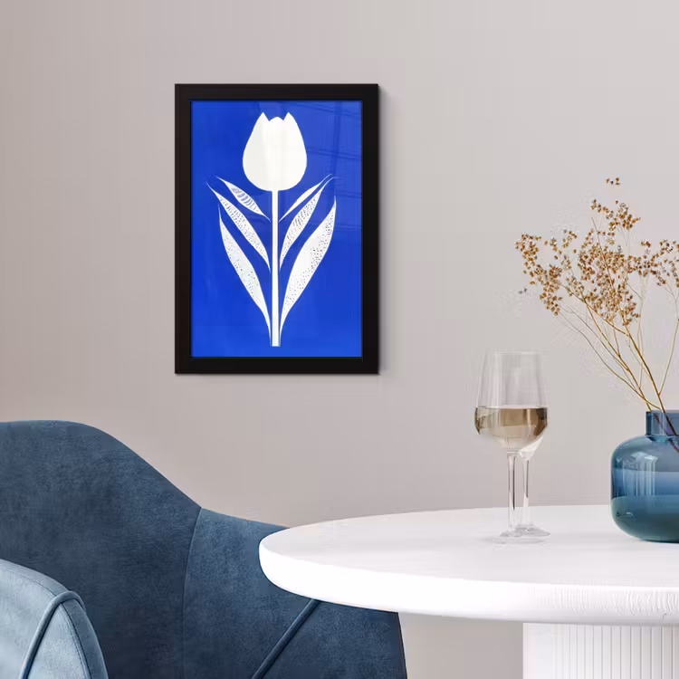 Poster met lijst - Tulp - Minimalistisch - Bladeren - Wit — 2