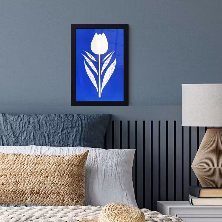 Poster met lijst - Tulp - Minimalistisch - Bladeren - Wit — 4