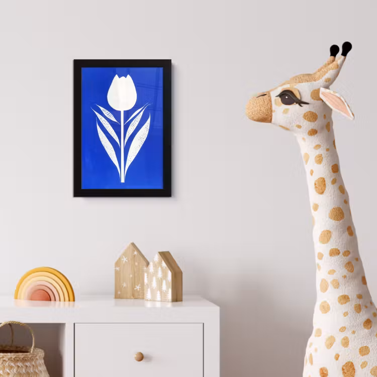 Poster met lijst - Tulp - Minimalistisch - Bladeren - Wit — 5