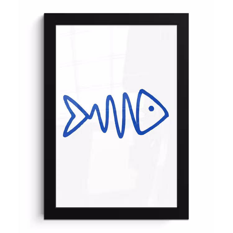 Poster met lijst - Vis - Minimalistisch - Blauw - Lijn — 1