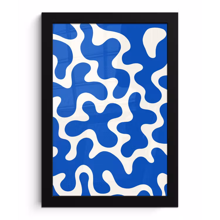 Poster met lijst - Vormen - Abstract - Blauw - Golven — 1